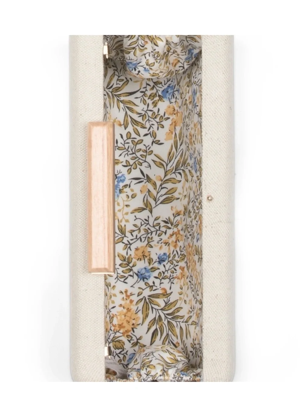 New “Bridal” in Gold Embroidered Linen Box Clutch with Floral Lining